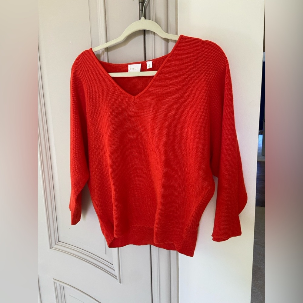 Cyrus Red V-Neck Sweater with Ribbed Trim